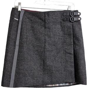 Prana Quincy Skirt Grey Coal Wool Wrap Buckle Closure Plaid Lining Size S New